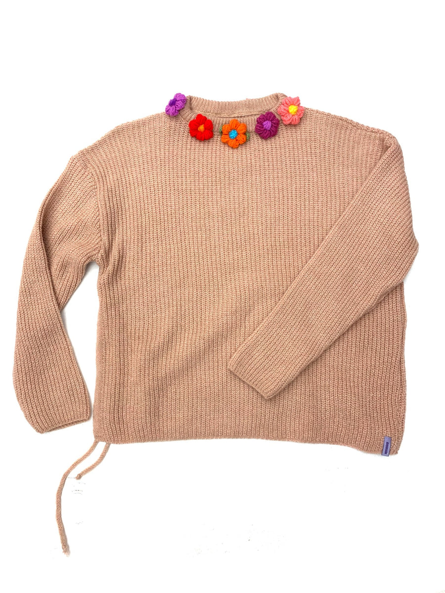 Floral Collar Pale Brown Jumper