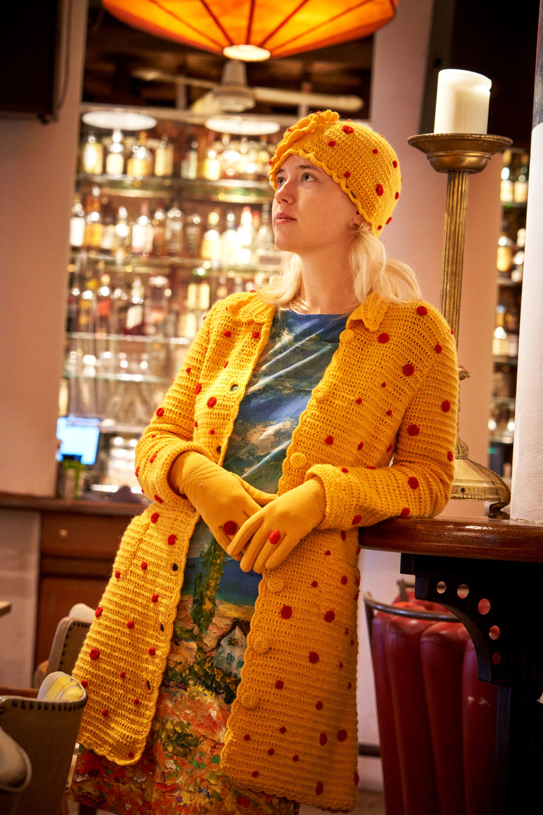 Dotted Women's Yellow Coat