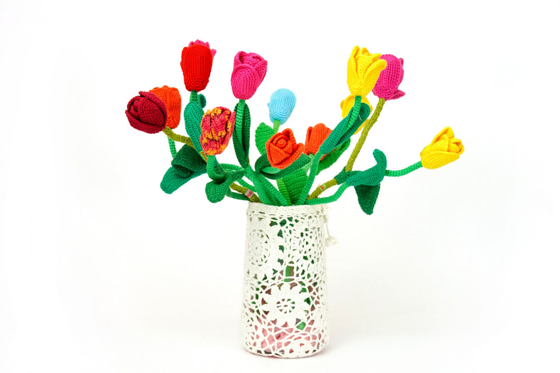 White Crochet Flower Vase